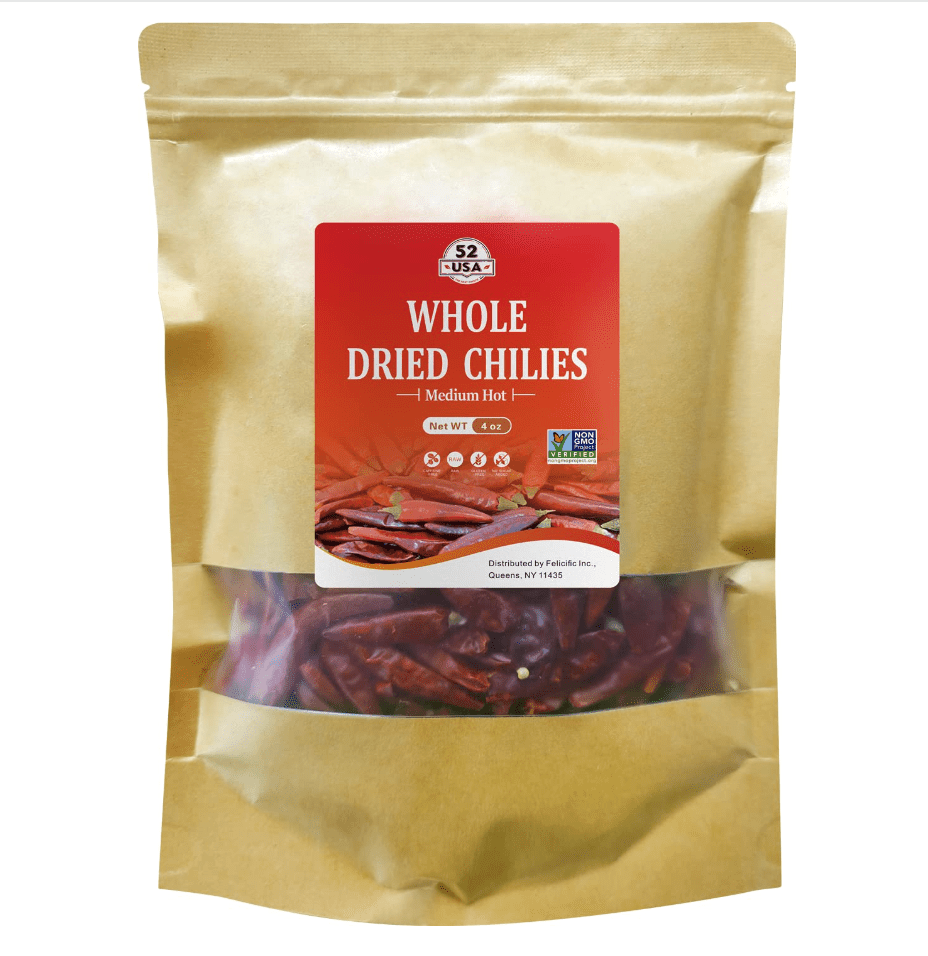 whole dried chilis in a bag