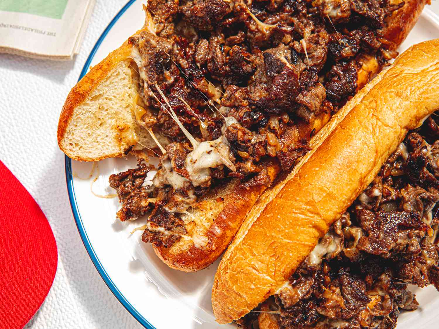 Overhead view of a cheesesteak
