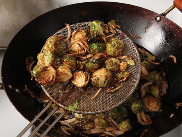Fried Brussels Sprouts With Shallots, Honey, and Balsamic Vinegar