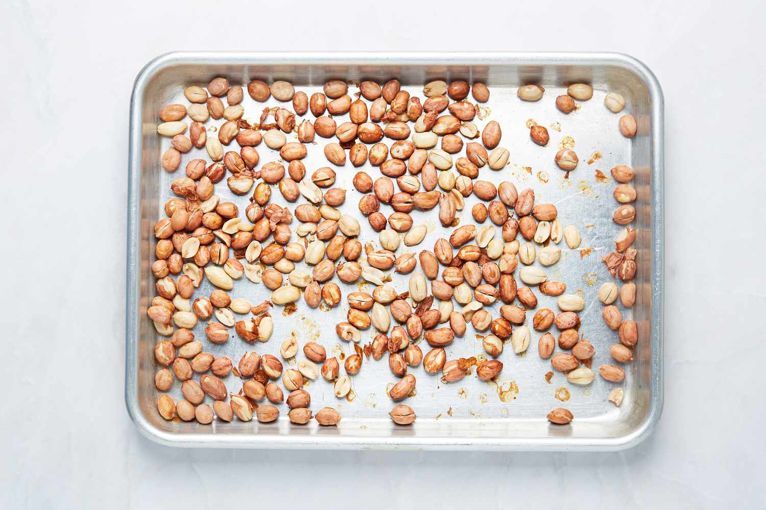 Overhead view of roasting peanuts