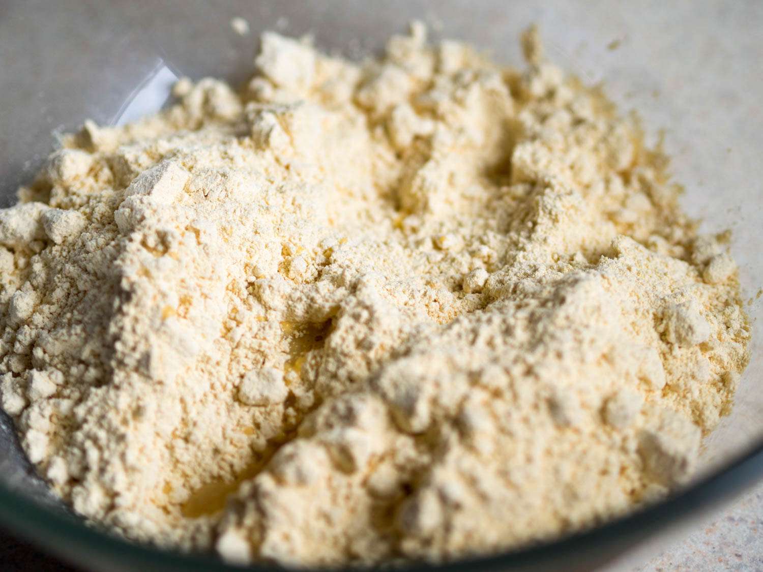 Chickpea flour in a mixing bowl. 