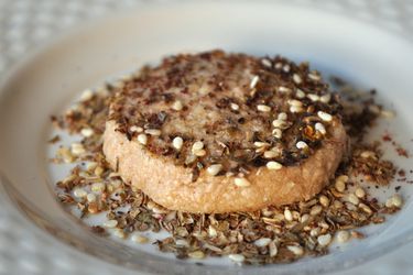 Whole wheat sable cookie with za'atar, served on a small plate.