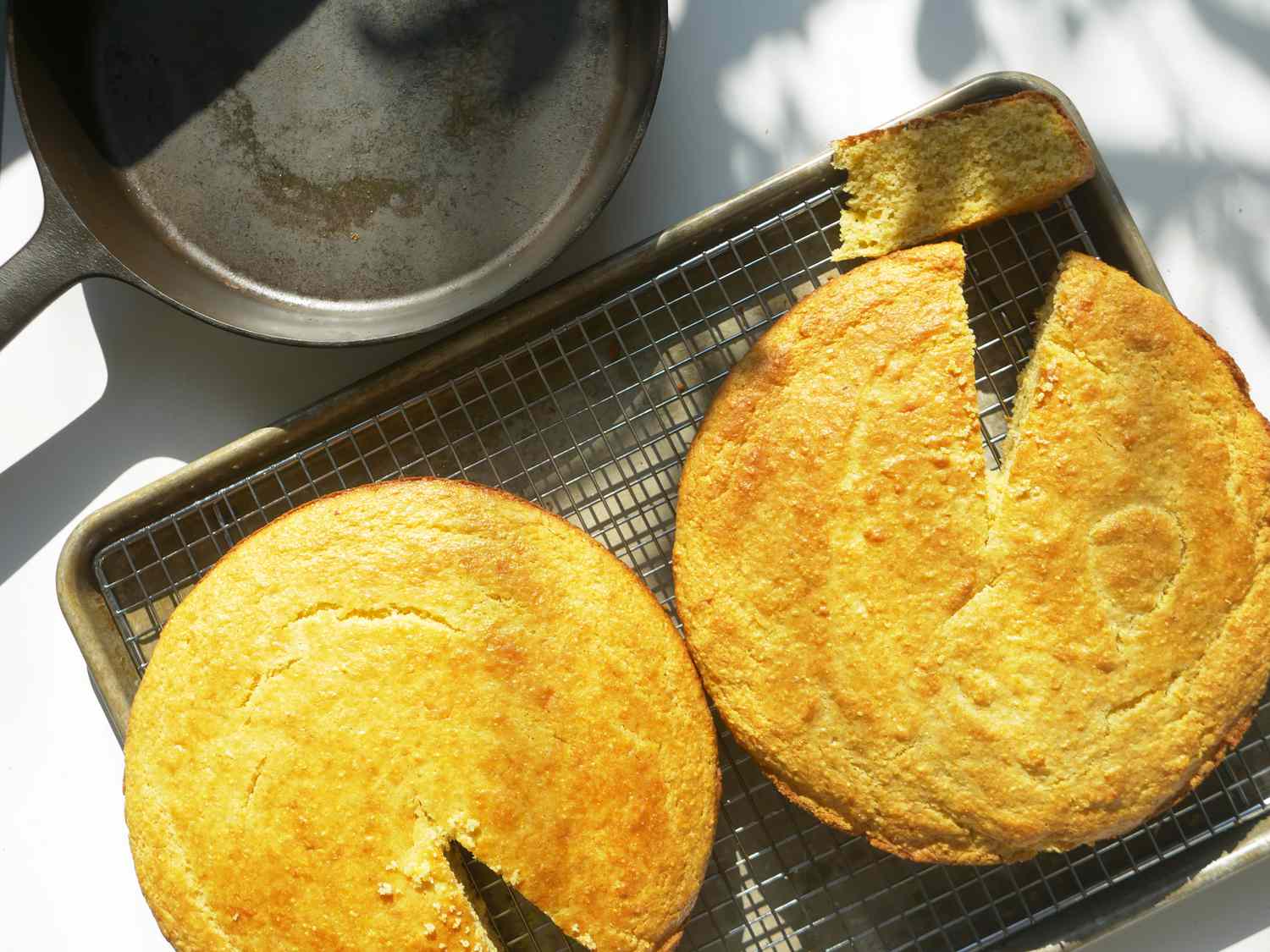 cornbread in cast iron skillets