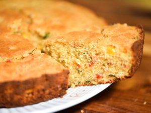 Cross-section wedge of roasted pepper cornbread