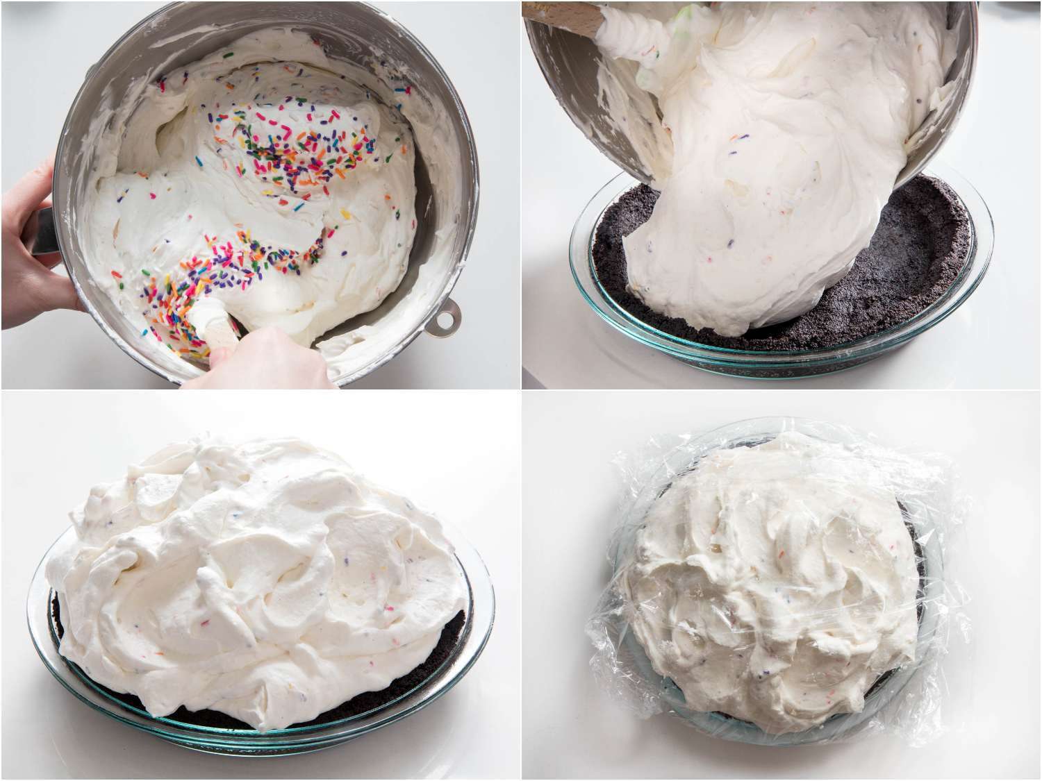 preparing no-churn ice cream as a pie