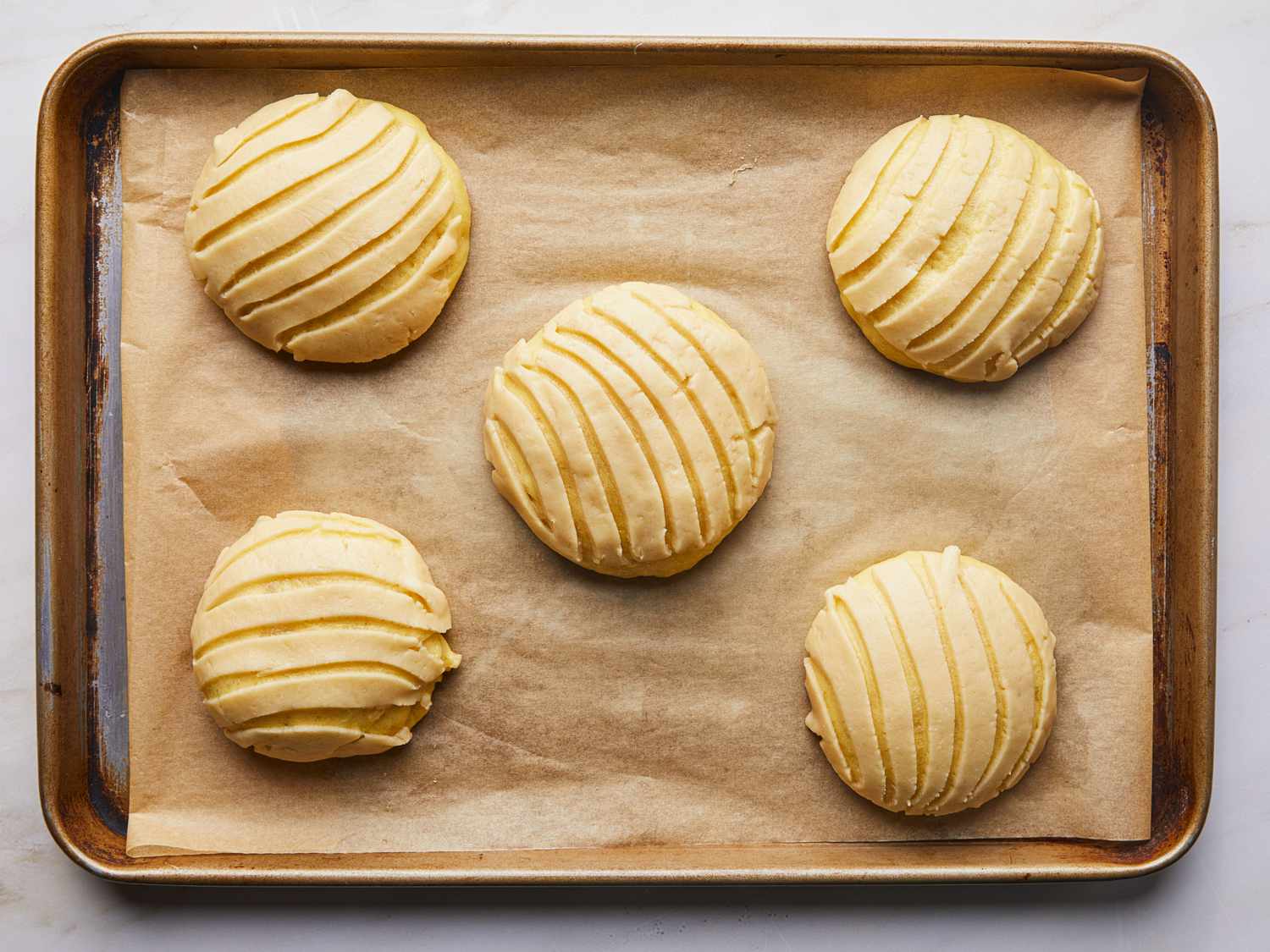Overhead view of conchas before being put into the oven