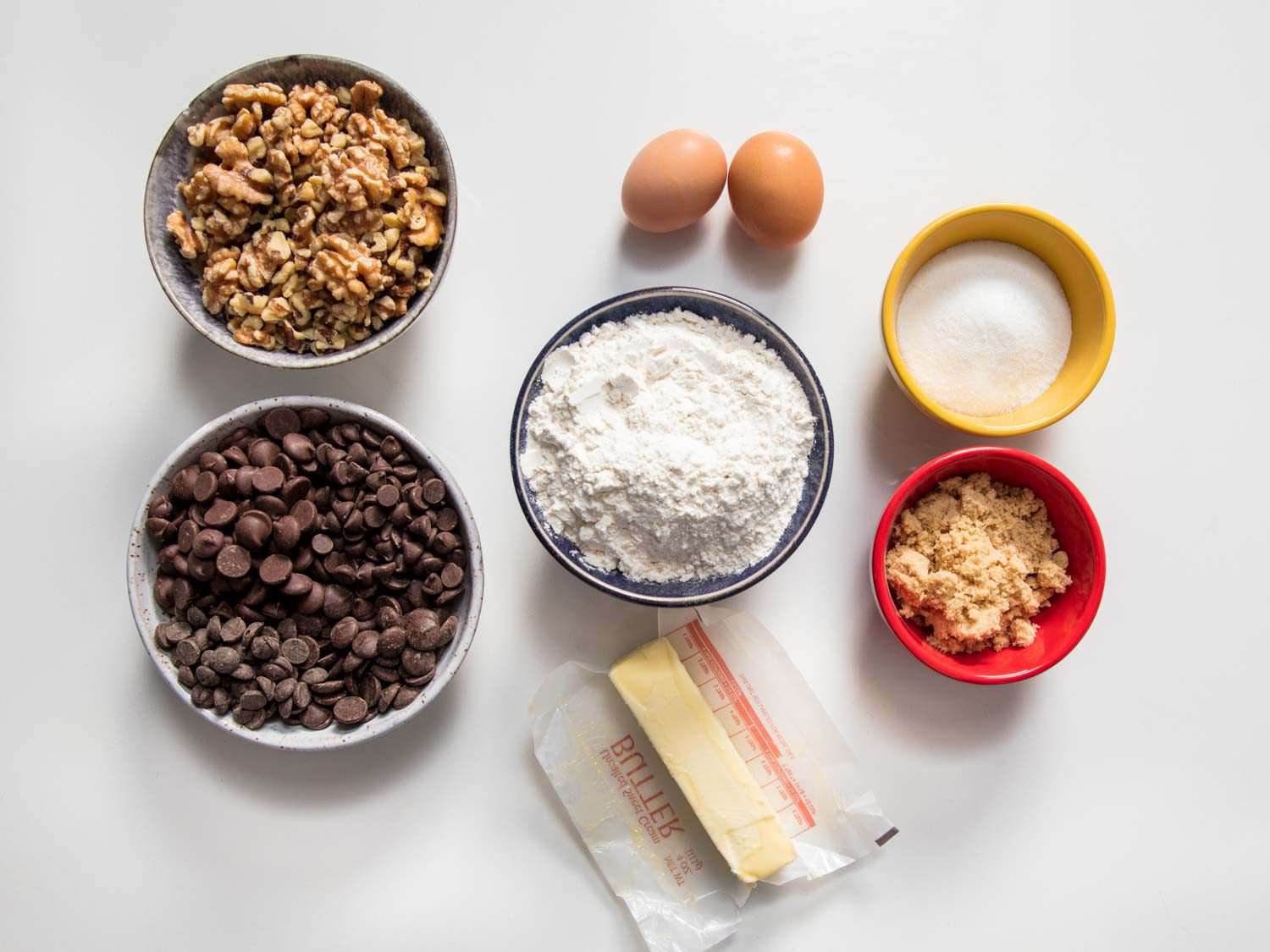 Ingredients for Levain Bakery-style super thick chocolate chip cookies.