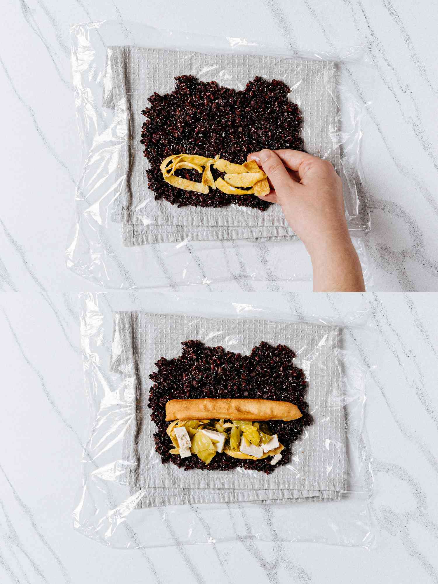 Two image collage of building fan taun