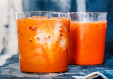 Side view of thai iced tea