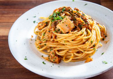Plated Roman-Style Spaghetti Alla Carrettiera 