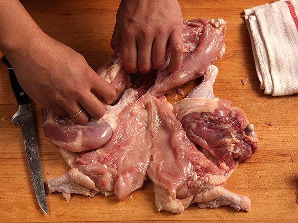 Pulling the meat entirely away from the carcass