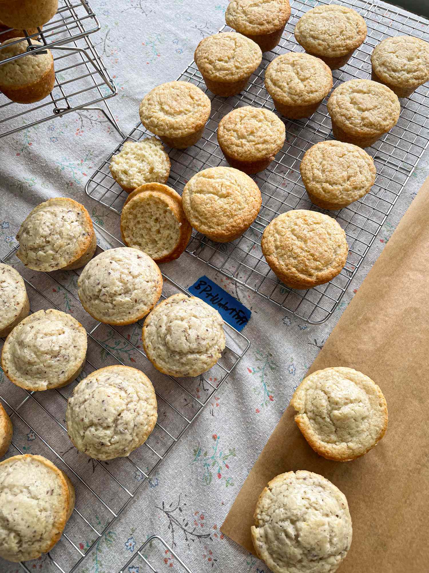 Baked muffins cooling on wire racks