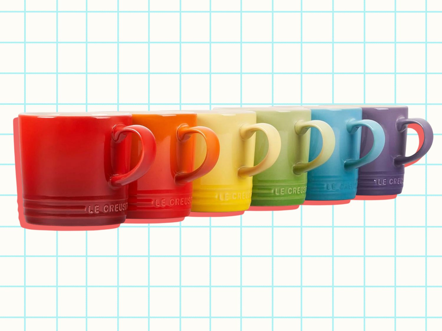 Le Creuset espresso cups arranged in a gradient of colors