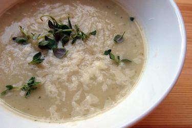 Closeup of thick celeriac soup.