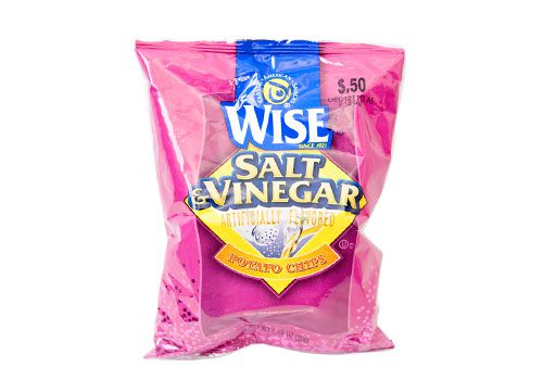 A bag of Wise brand salt and vinegar potato chips. 