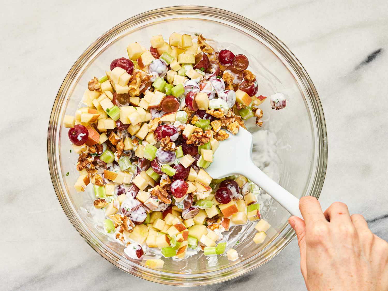 Overhead view of mixing salad 