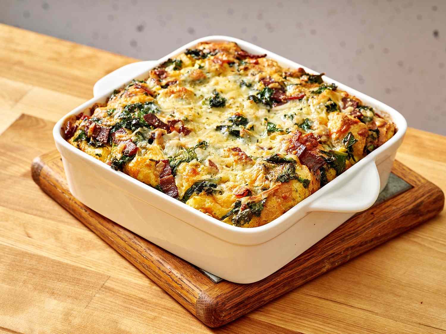 Baked strata before broiling
