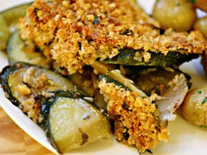 Closeup of zucchini gratin.