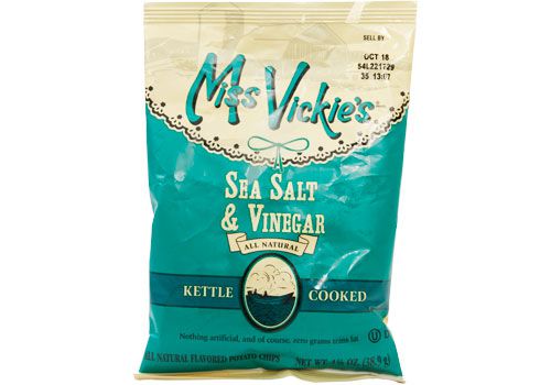 A bag of Miss Vickie's sea salt and vinegar potato chips. 