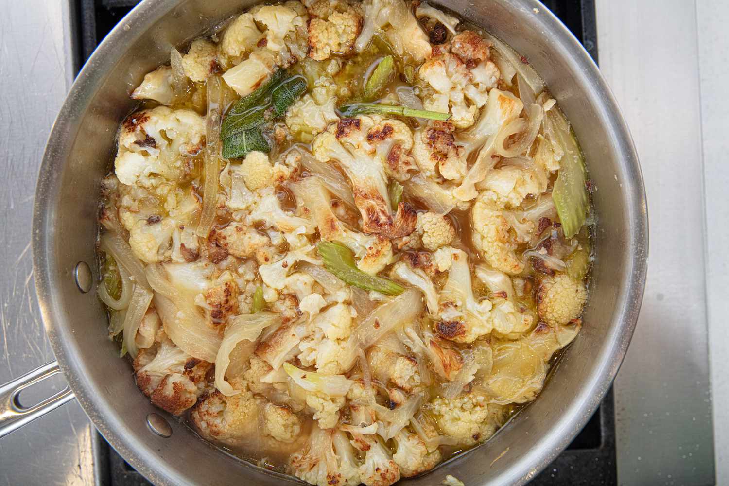 Overhead view of soup before pureeing 