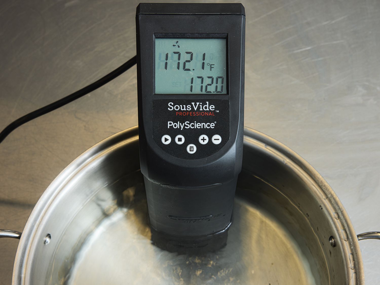 Sous vide with thermometer reading 172 degrees F