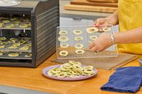 A person taking the food from Samson Silent Dehydrator tray