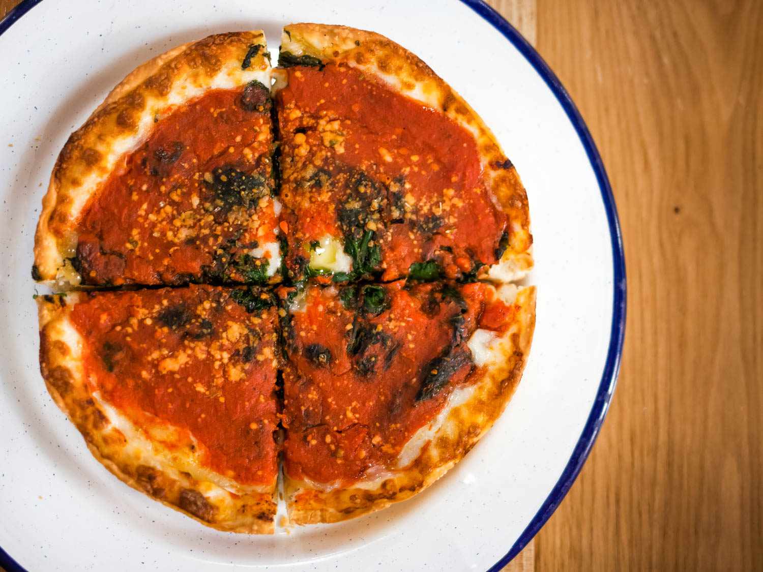 Overhead view of a pizza at Beatrix Market