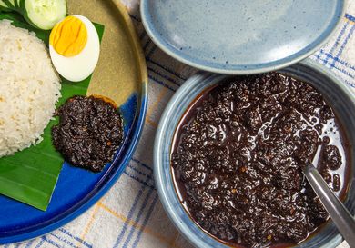 Overhead view of finished sambal tumis