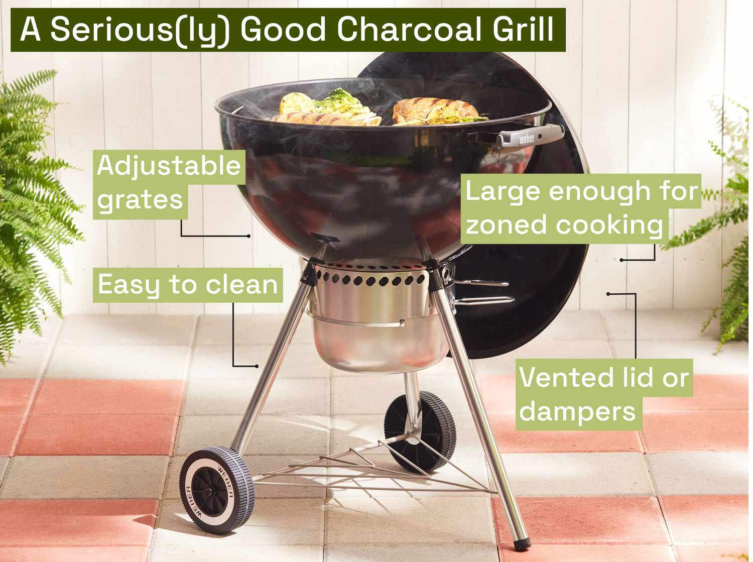 A Weber grill on a tile patio