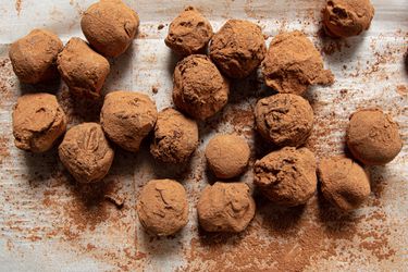 Overhead view of water ganache truffles