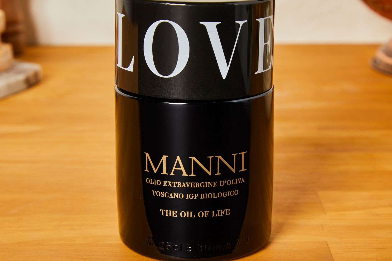 A bottle of Manni olive oil.