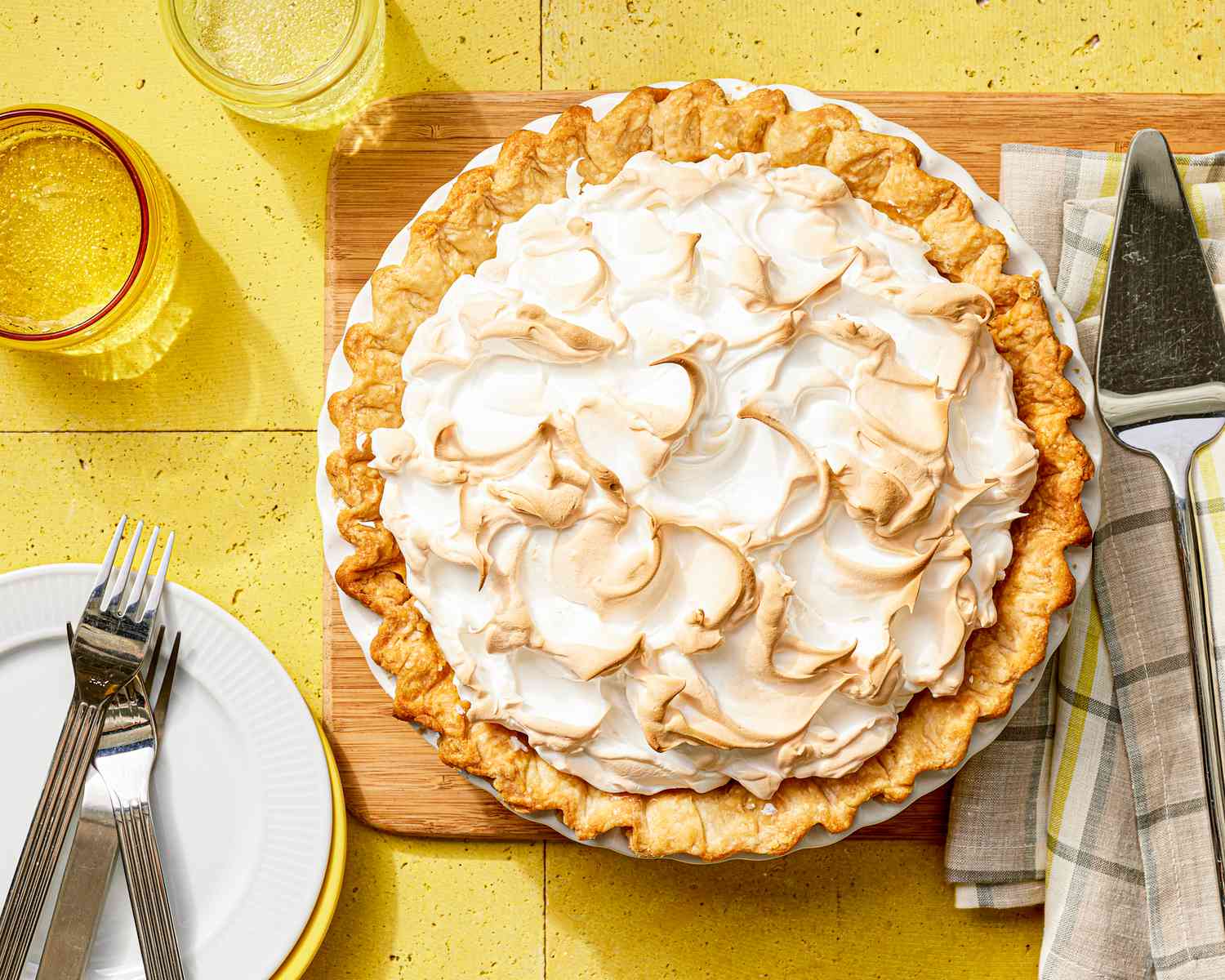 Overhead view of lemon meringue pie
