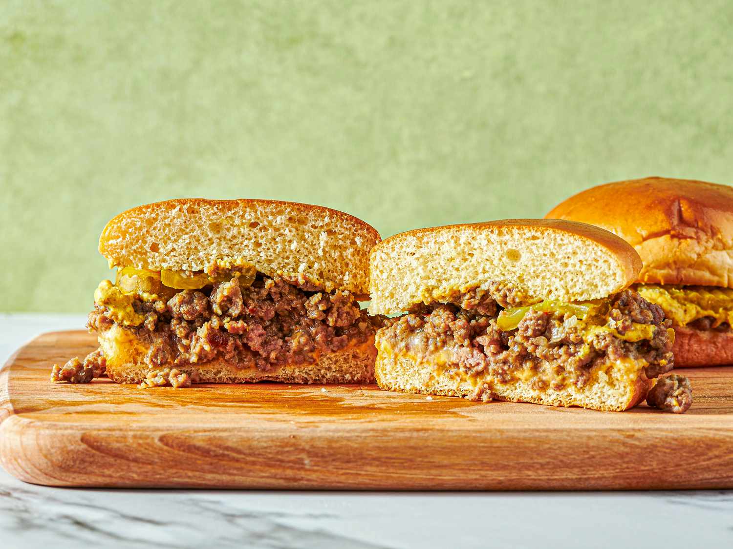 Side view of loose meat sandwich