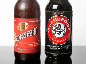 A bottle of Rodenbach red ale and St. Ambroise oatmeal stout.
