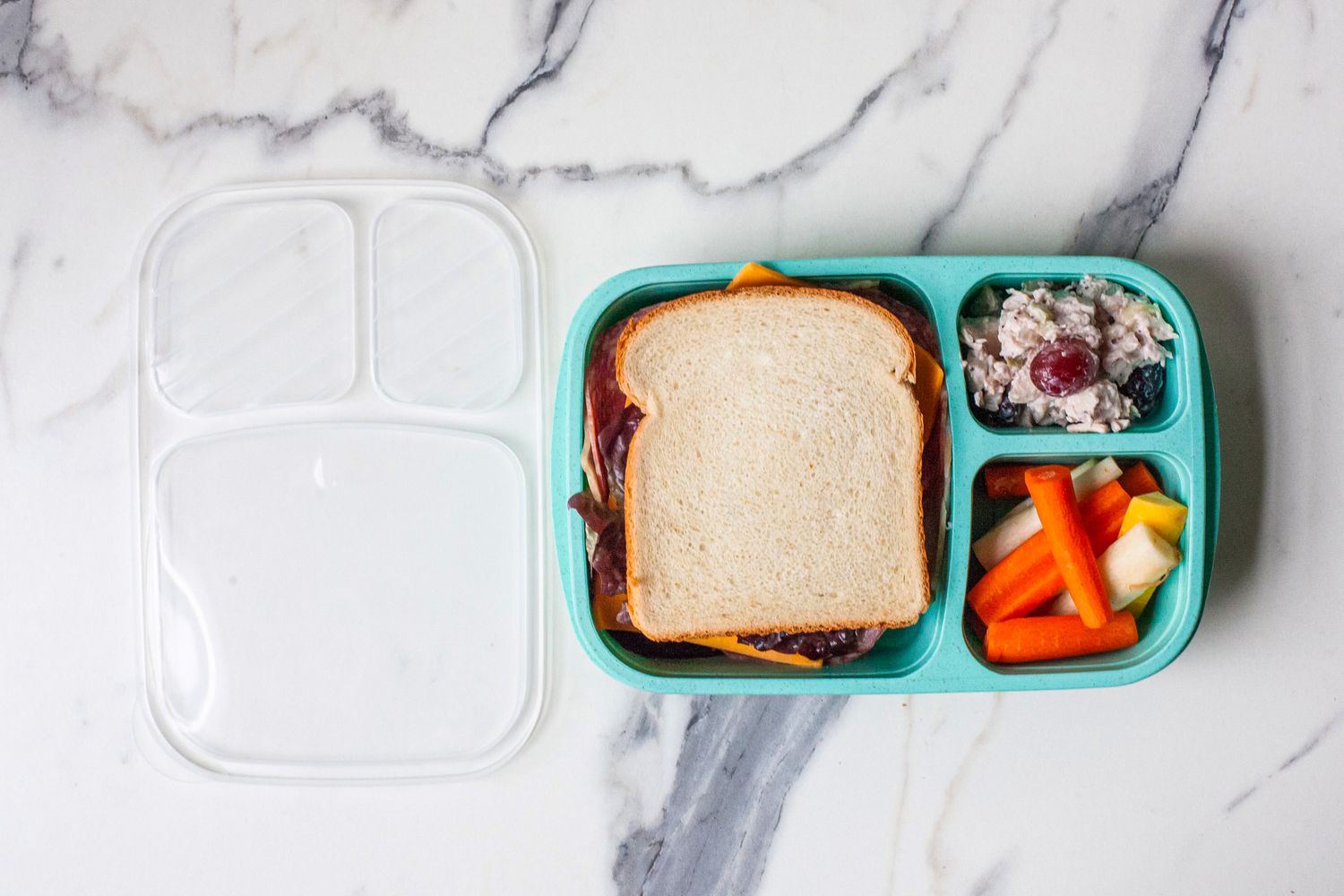 Buluker 4-Pack Bento Lunch Box opened on counter