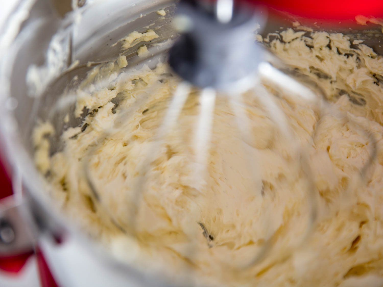 Whipping buttercream in stand mixer with a whisk attachment