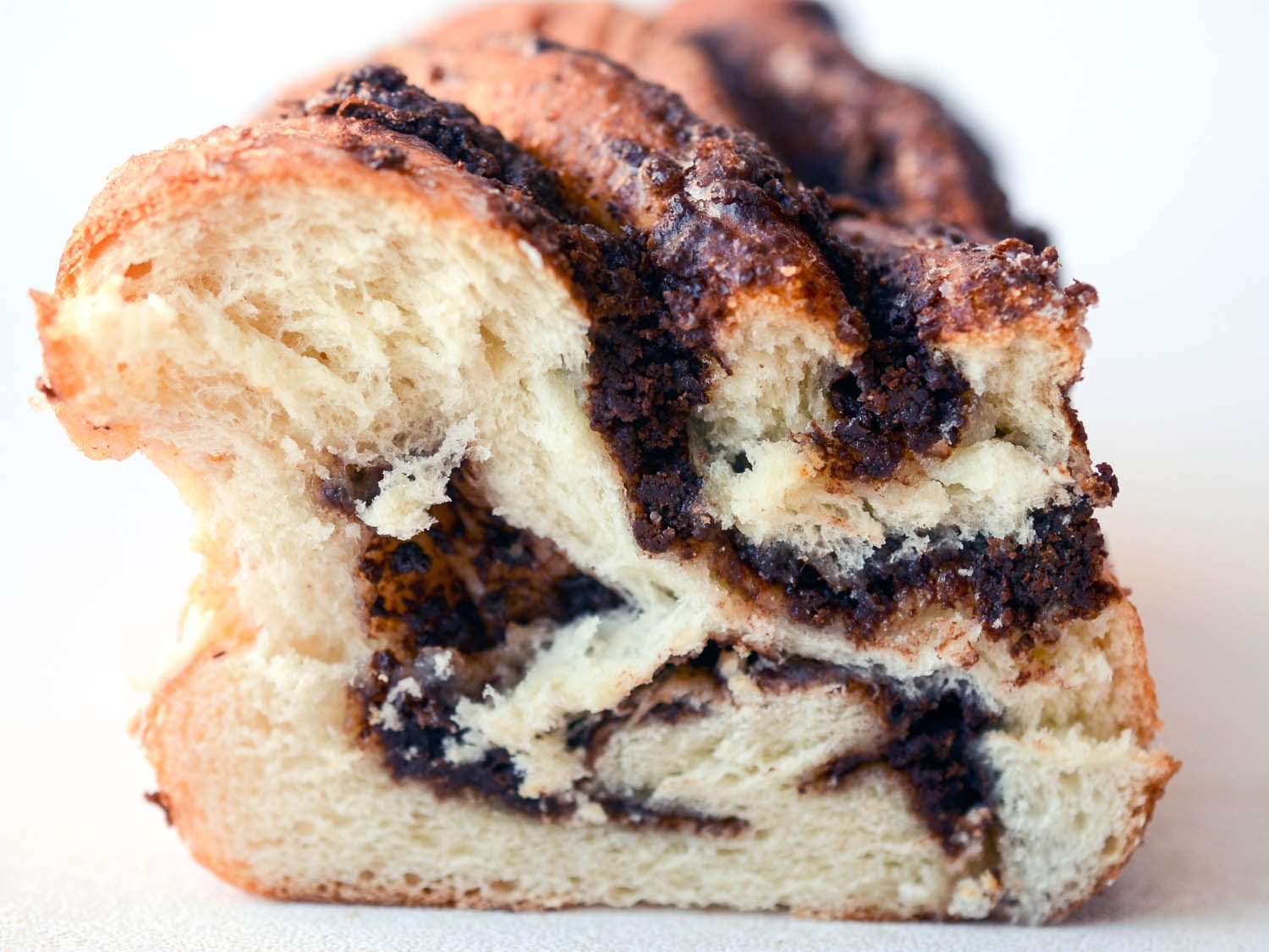 Cross section of chocolate donut-babka.