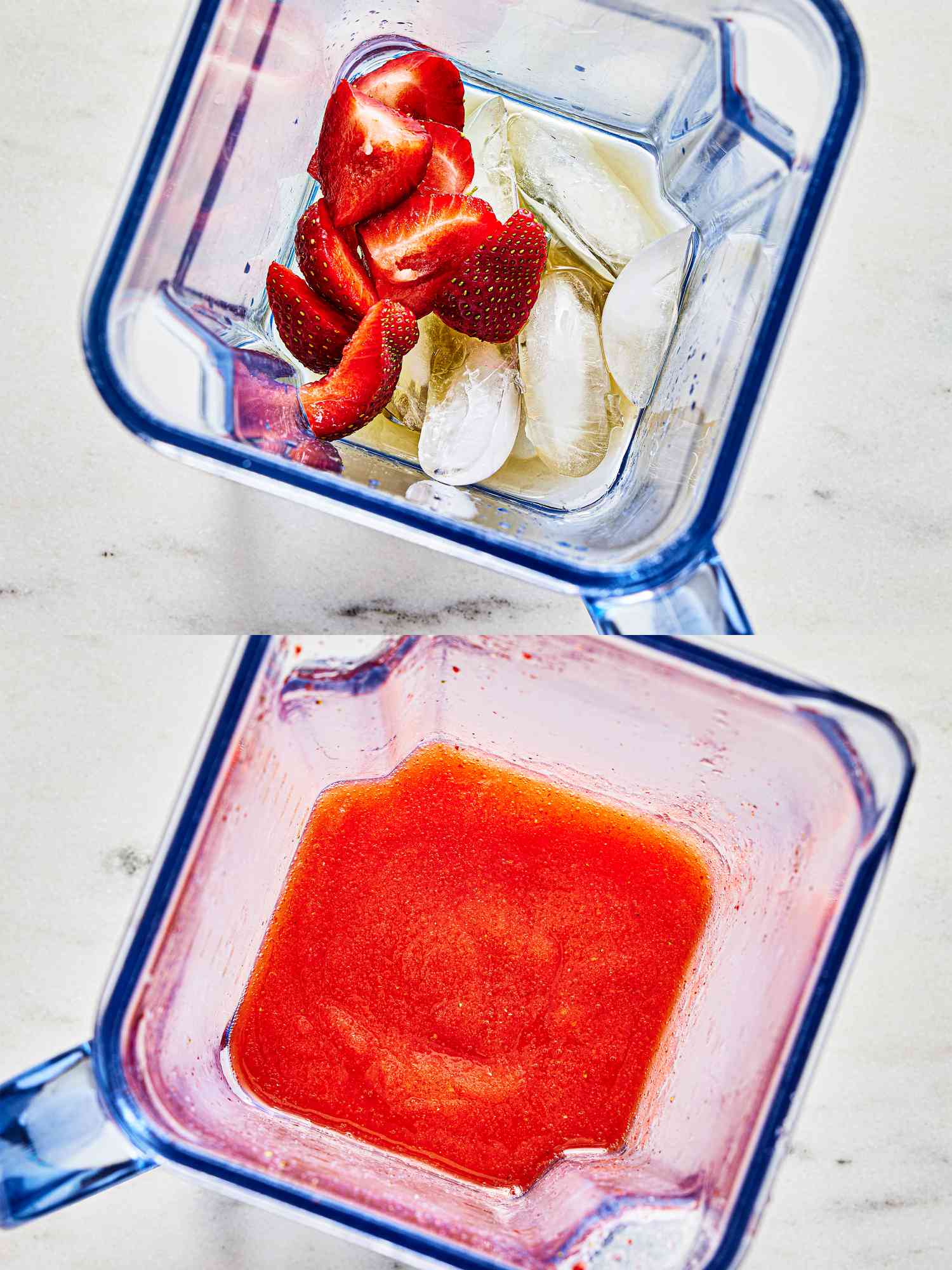 Two image collage of mixture in blender