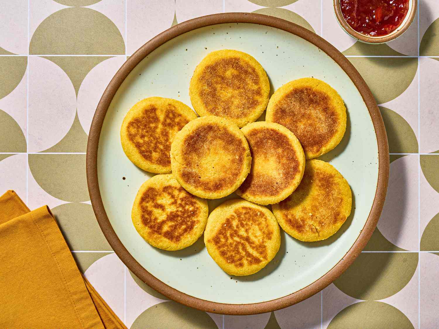 Overhead view of harcha on plate