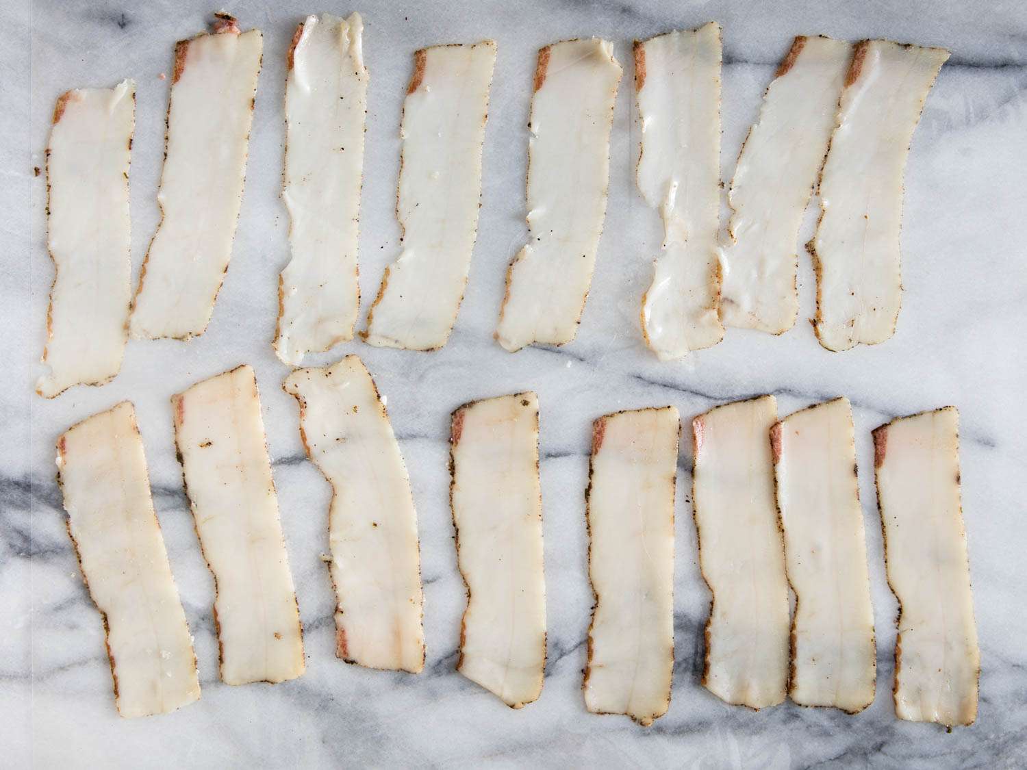 Thinly sliced strips of lardo