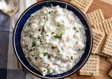 Creamy shrimp dip in a bowl.