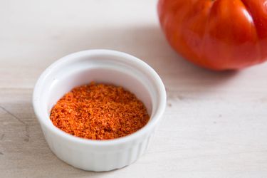 tomato powder in white ceramic ramekin