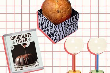 Olivieri 1882 VALENTINE'S CAKE - RISE IN LOVE, Big Night Wine Glasses, and Chocolate Lover: A Baking Book with red shadows on a red grid background