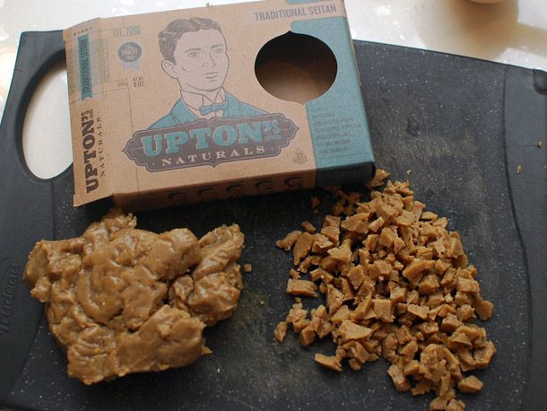 Seitan out of the package and chopped.