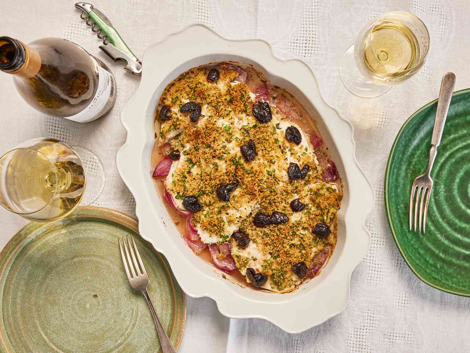 Overhead view of Sicilian Style Baked Cod