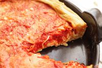 Seeing the cross section of the pizza pie inside the Emile Henry Deep Dish Pizza Pan