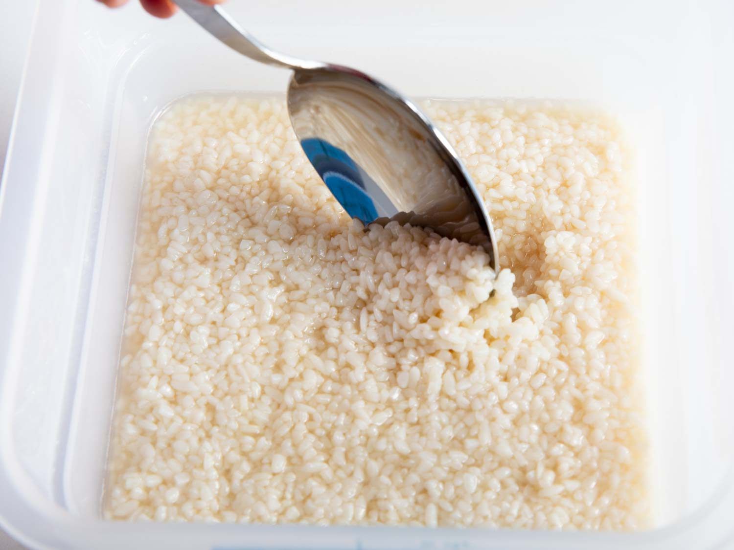 Stirring an in-progress batch of shio koji.