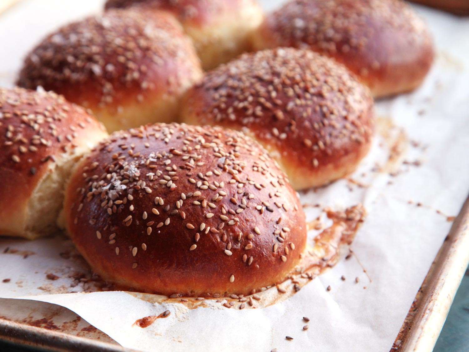 Closeup of the finished cemita buns, fresh from the oven.