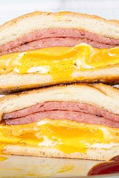 Stacked pork roll halved.