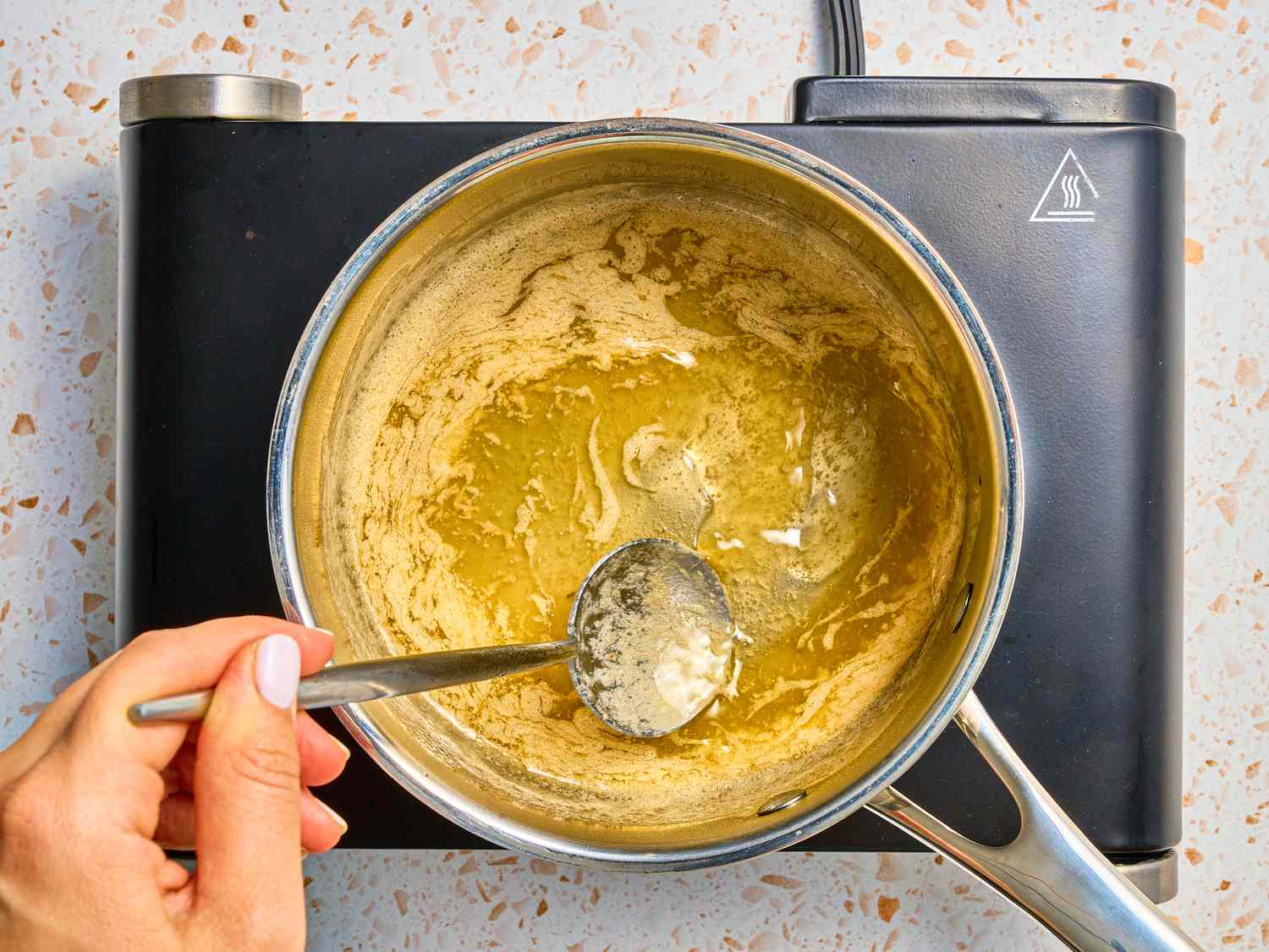 Overhead view of melting butter